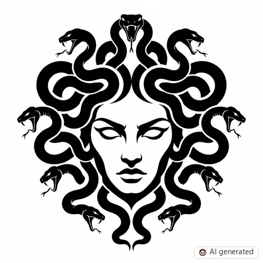 Medusa-Tattoo-Entwurf im Stil Negative Space