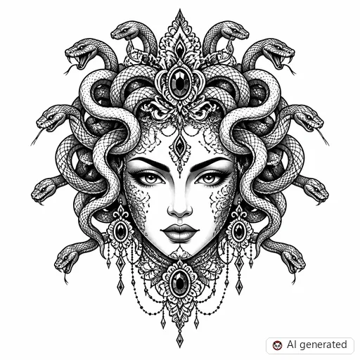Medusa-Tattoo-Entwurf im Stil Ornamental