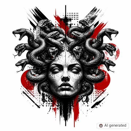 Medusa-Tattoo-Entwurf im Stil Trash Polka