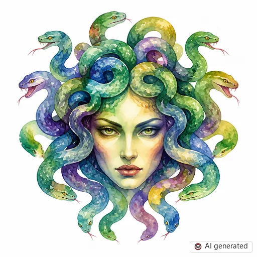 Medusa-Tattoo-Entwurf im Stil Watercolor
