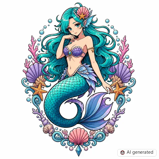 Meerjungfrau-Tattoo-Entwurf im Stil Anime