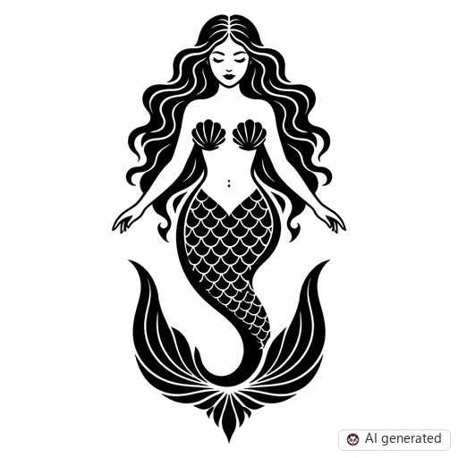 Mermaid tattoo design in Blackwork style