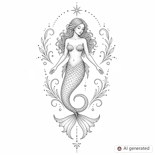 Mermaid tattoo design in Dotwork style