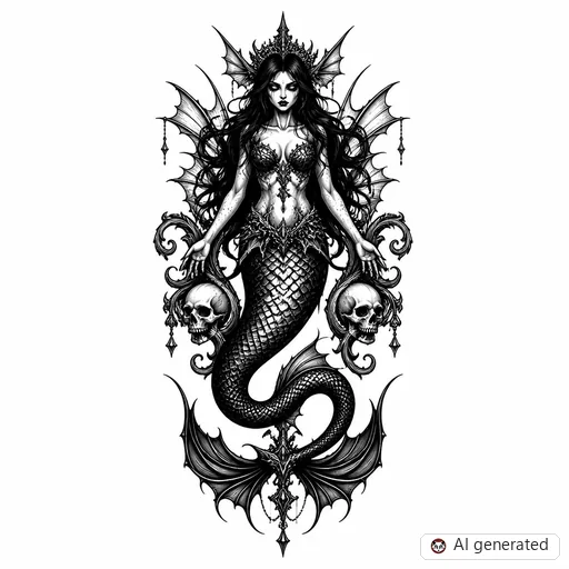 Disegno di tatuaggio Sirena in stile Gothic