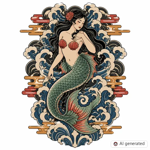 Meerjungfrau-Tattoo-Entwurf im Stil Japanisch (Irezumi)