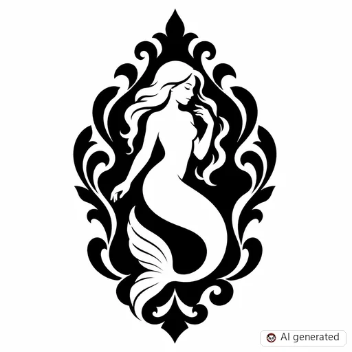 Meerjungfrau-Tattoo-Entwurf im Stil Negative Space
