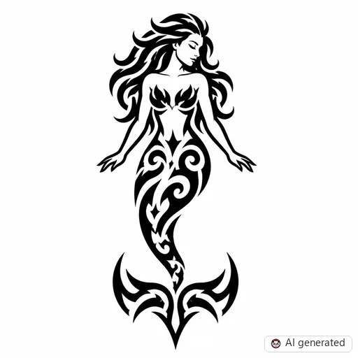 Meerjungfrau-Tattoo-Entwurf im Stil Tribal
