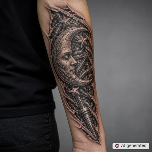 Moon tattoo design in Biomechanical style
