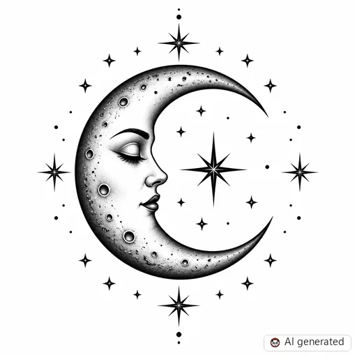 Moon tattoo design in Black & Grey style