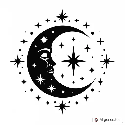 Moon tattoo design in Blackwork style