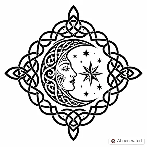 Disegno di tatuaggio Luna in stile Celtico