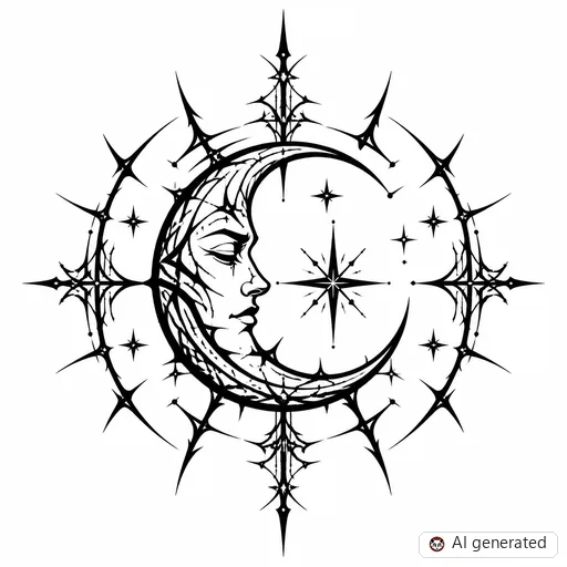 Moon tattoo design in Cybersigilism style
