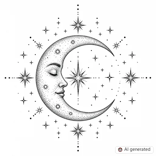 Moon tattoo design in Dotwork style