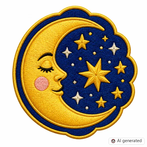 Diseño de tatuaje de Luna en estilo Bordado