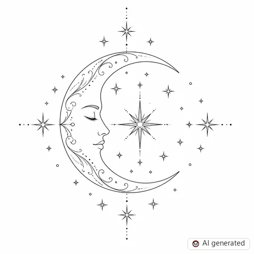 Moon tattoo design in Fine-Line style