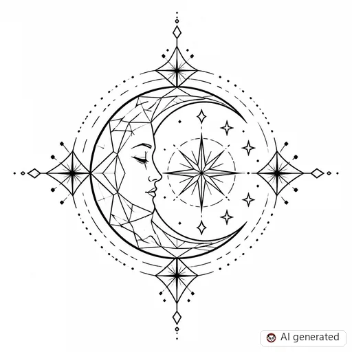 Moon tattoo design in Geometric style