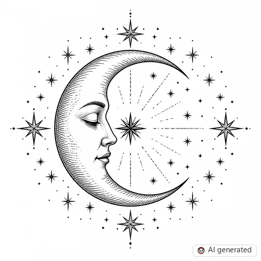 Moon tattoo design in Illustrative style