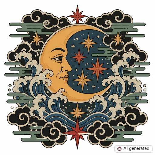 Mond-Tattoo-Entwurf im Stil Japanisch (Irezumi)
