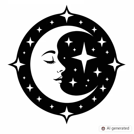 Mond-Tattoo-Entwurf im Stil Negative Space