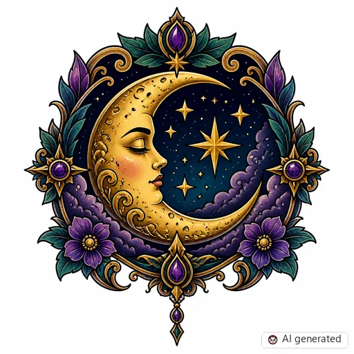 Mond-Tattoo-Entwurf im Stil Neo-Traditional