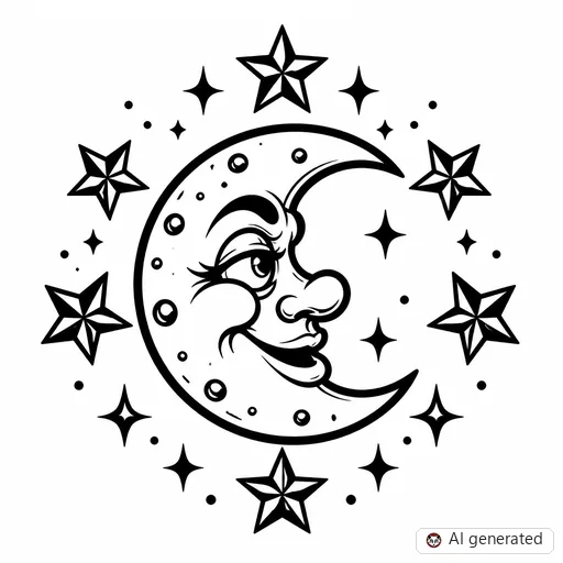 Moon tattoo design in New School style