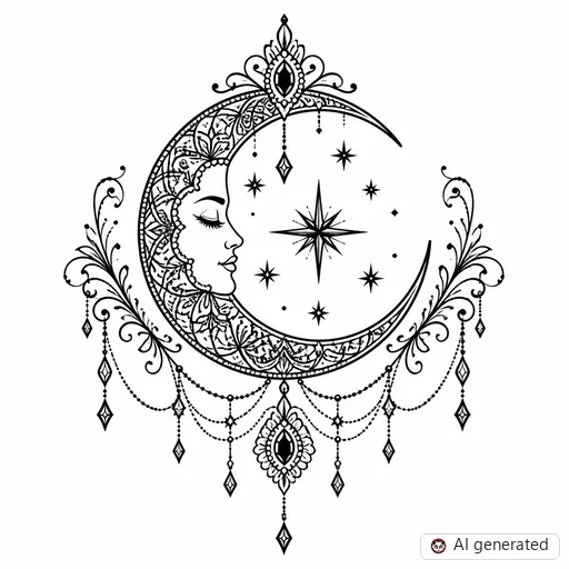 Moon tattoo design in Ornamental style