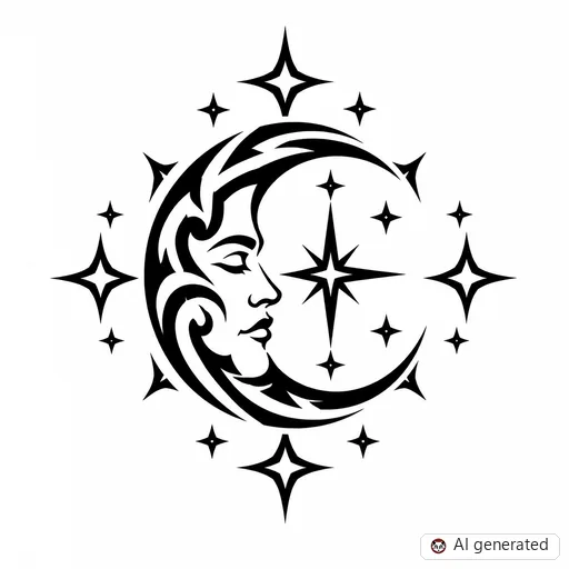 Moon tattoo design in Tribal style