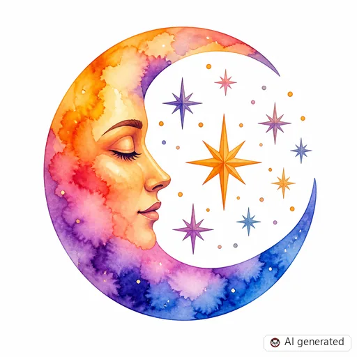 Moon tattoo design in Watercolor style
