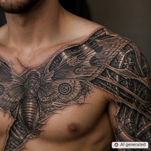 Moth tattoo design in Biomechanical style