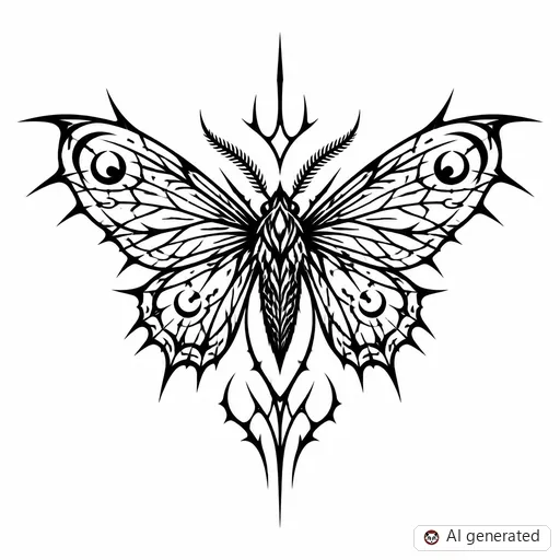 Moth tattoo design in Cybersigilism style