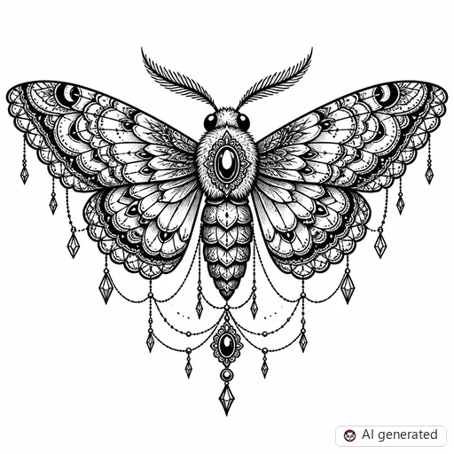 Moth tattoo design in Ornamental style