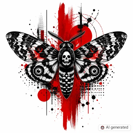 Moth tattoo design in Trash Polka style