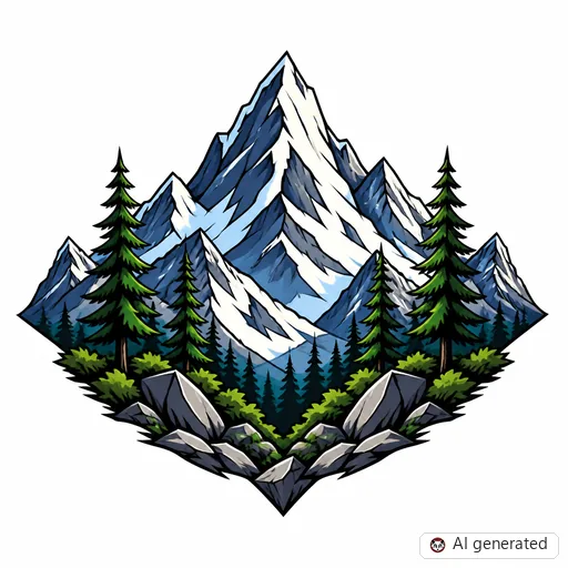 Berge-Tattoo-Entwurf im Stil Anime
