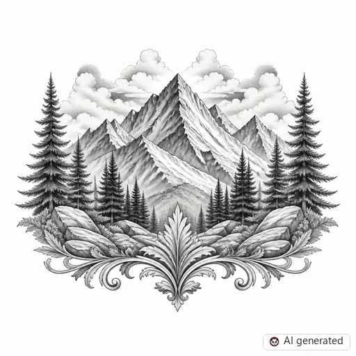 Berge-Tattoo-Entwurf im Stil Chicano