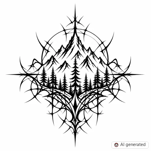 Mountain tattoo design in Cybersigilism style