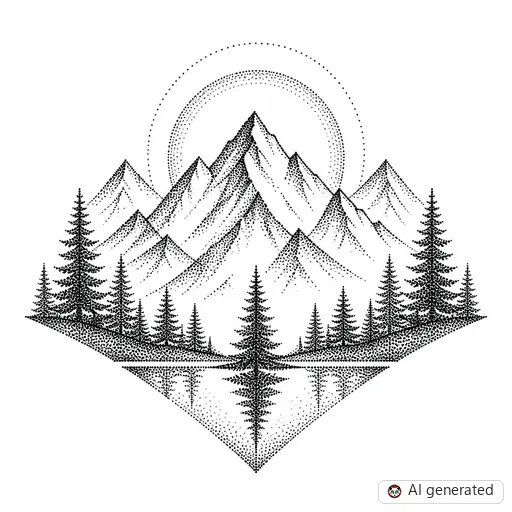 Mountain tattoo design in Dotwork style