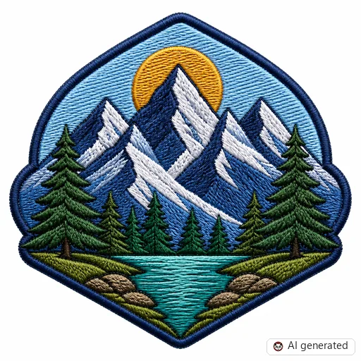 Diseño de tatuaje de Montaña en estilo Bordado