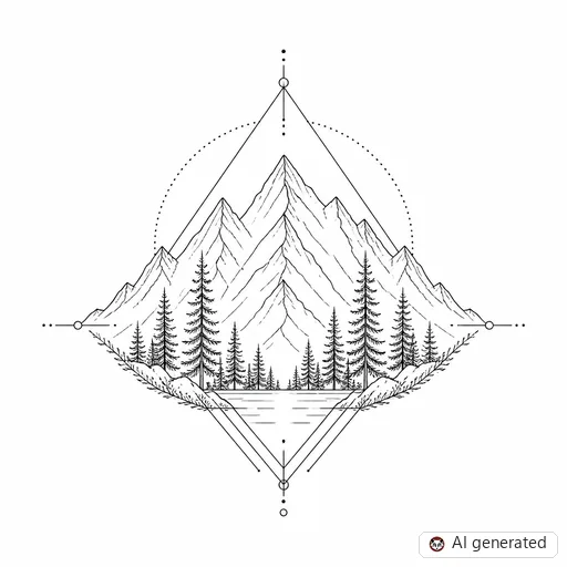 Mountain tattoo design in Fine-Line style