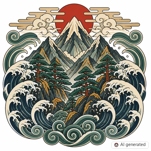 Berge-Tattoo-Entwurf im Stil Japanisch (Irezumi)