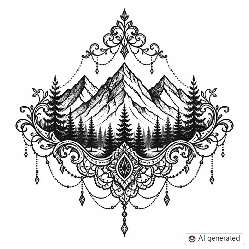 Mountain tattoo design in Ornamental style