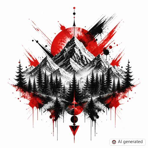 Mountain tattoo design in Trash Polka style