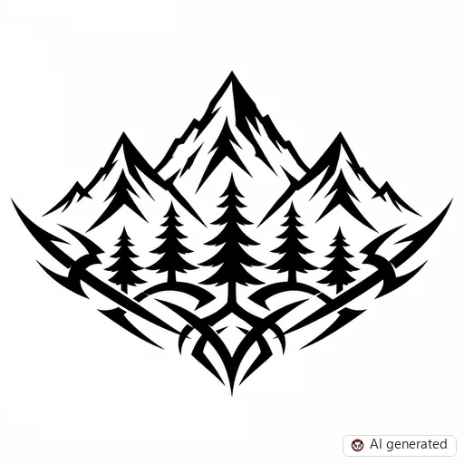 Mountain tattoo design in Tribal style