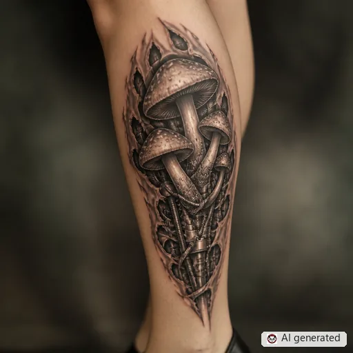 Mushroom tattoo design in Biomechanical style