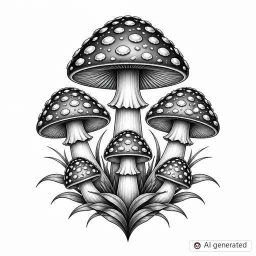 Mushroom tattoo design in Black & Grey style
