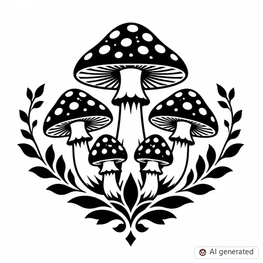 Mushroom tattoo design in Blackwork style