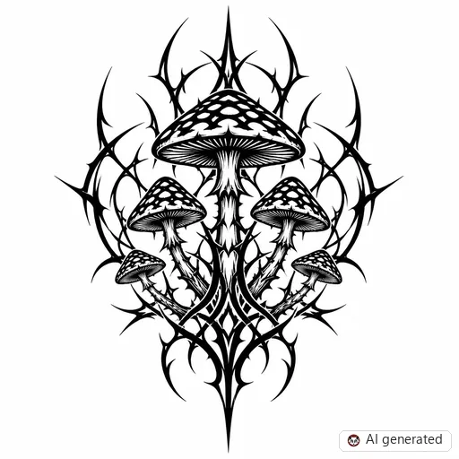 Mushroom tattoo design in Cybersigilism style