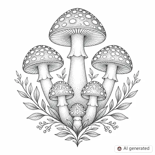 Mushroom tattoo design in Dotwork style