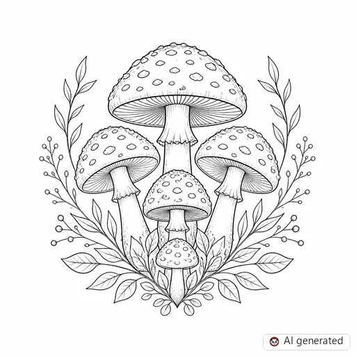Mushroom tattoo design in Fine-Line style