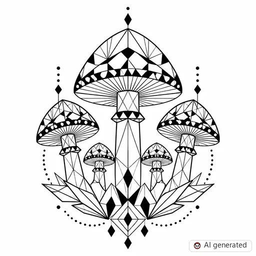 Mushroom tattoo design in Geometric style