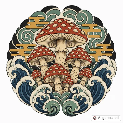 Pilz-Tattoo-Entwurf im Stil Japanisch (Irezumi)